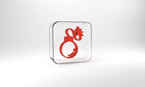 Red Bomb ready to explode icon isolated on grey background. Glass square butt Stock Illustration