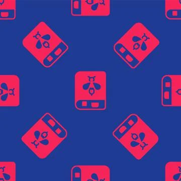 Red Book about bee icon isolated seamless pattern on blue background. Sweet イラスト素材