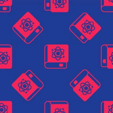 Red Book about physics icon isolated seamless pattern on blue background. Vector Stock Illustration