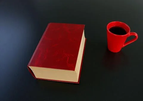 The red book is on a black table. The texture is red and black. Dark background Stock Illustration