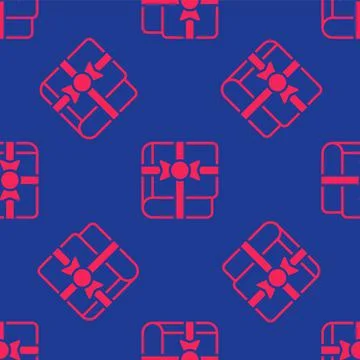 Red Book as a gift icon isolated seamless pattern on blue background. Vector Stock Illustration
