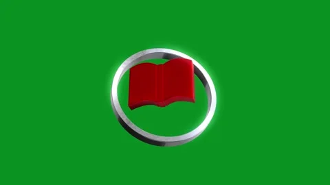 Red book icon spinning inside metallic silver ring on green screen background Stock Footage 346499279