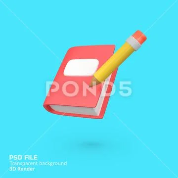 Red book with pencil isolated 3d render icon illustration PSD Template