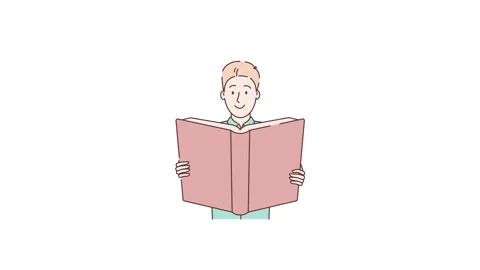 Red book. Young man reading book. Man holds a book, a student reading textbook Stock-Footage 330847438