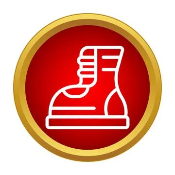 Red boot icon on golden frame circle Stock Illustration