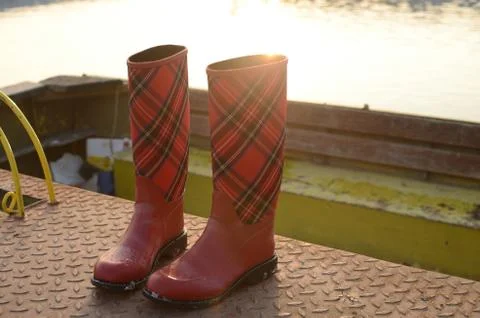 Red Boots on River Stock Photos
