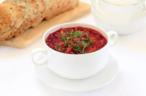 Red borscht with dill Foto stock