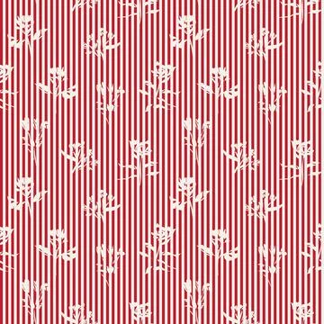 Red Botanical Floral Seamless Pattern with striped Background Stock Illustration