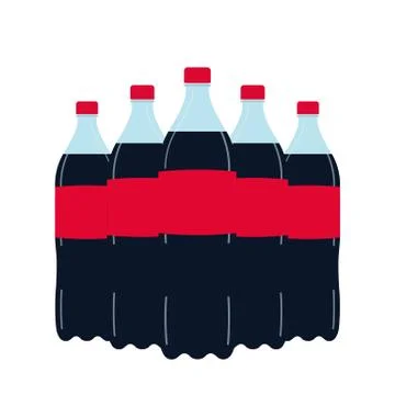 Red bottle of black soda in plastic packaging. Symbol fast food drink. Refres Stock Illustration
