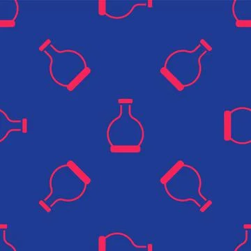 Red Bottle with potion icon isolated seamless pattern on blue background. Flask Stock Illustration