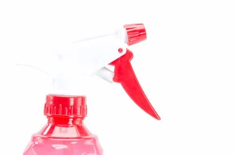 Red bottle spray on white background. Stock-Fotos
