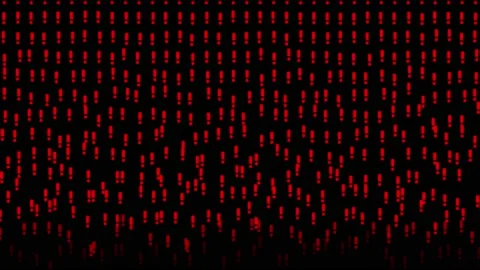 Red Bouncing exclamation points on black bg. Abstract festive background for Video stock 237418932