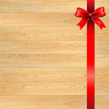 Red bow and blank gift tag with wooden wall Stock Illustration