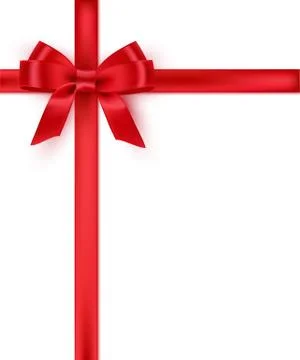 Red bow and ribbon. Vector realistic design element. Stock Illustration