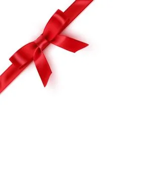 Red bow and ribbon. Vector realistic design template. Stock Illustration