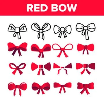 Red Bow And Ribbon Vector Color Icons Set 库存插图