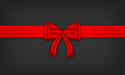 Red bow and silk cross ribbon festive decor for holiday elegant gift card tape Stock Illustration