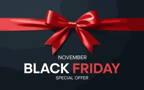Red bow on dark background with Black Friday text sale Stock-Illustration