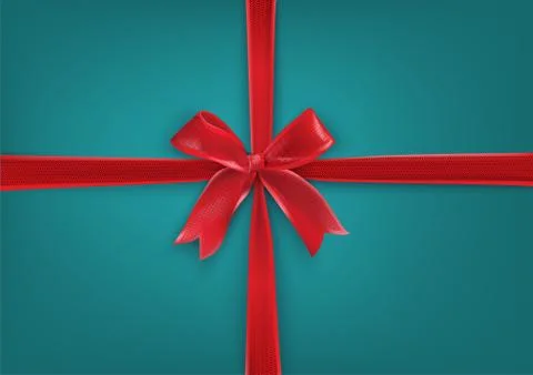 Red Bow Gift on turquoise background. Gift background Stock Illustration