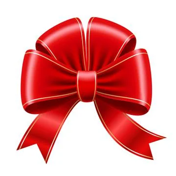 Red bow with gold border. Vector illustration. 3d picture. Stock Illustration