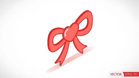 Red bow with heart shape Stock Illustration