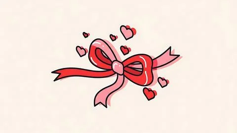 Red bow with hearts Stock Illustration