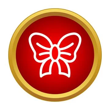 Red bow icon on a gold framed circular button Stock Illustration