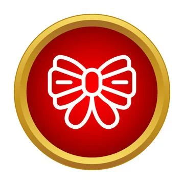 Red bow icon on gold framed button Stock Illustration