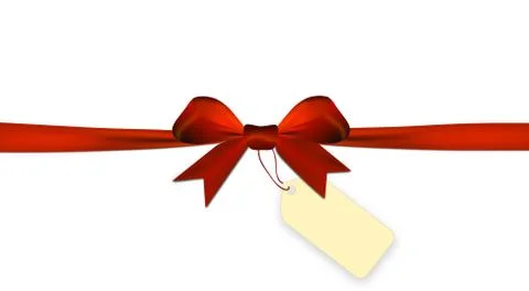 Red bow isolated on a white background with label Stock Illustration