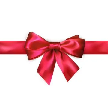 Red bow with red ribbon isolated on white background. Realistic silk bow. Dec Stock Illustration