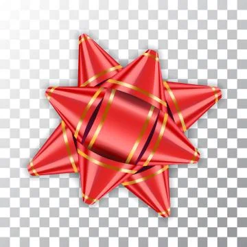 Red bow ribbon 3d decor element package Shiny color satin decoration gift pre Illustrazione stock
