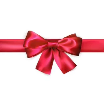 Red bow with ribbon isolated on white background. Realistic silk bow. Decorat Stock Illustration