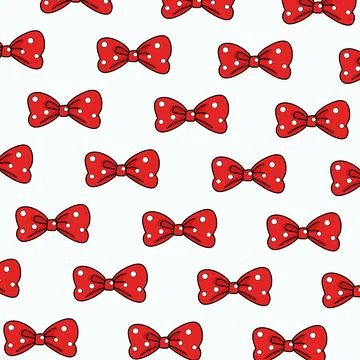 A red bow ribbon tie pattern on a white background. Red ribbon white dot pattern Иллюстрация
