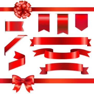 Red bow with ribbons set Stock Illustration