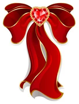 Red bow with ruby heart Stock Illustration