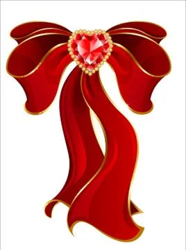 Red Bow with Ruby Heart Stock Illustration