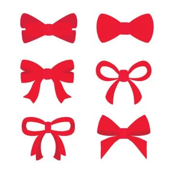 Red bow set for your design. Vector illustration isolated on white background. Stock Illustration