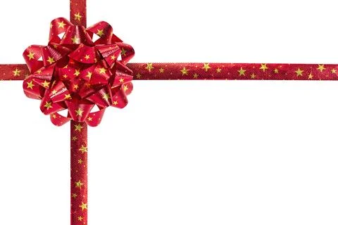 Red bow with star pattern isolated on white background. Beautiful ribbon fo.. Stock Photos