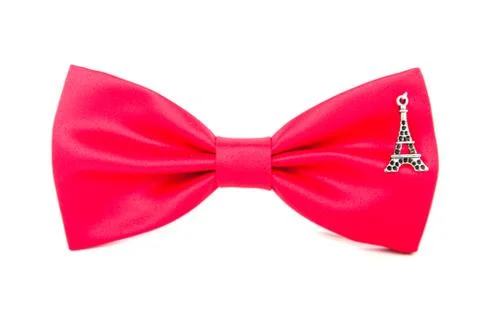 Red bow tie with the figure of the Eiffel Tower accessory for fa Фото