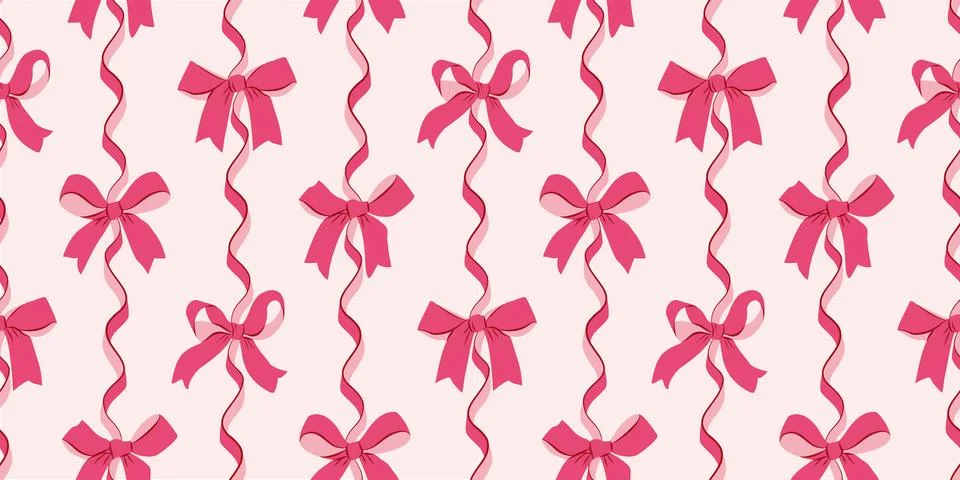 Red Bows Seamless Vector Pattern with Ribbon in Vertical Shape Stock Illustration