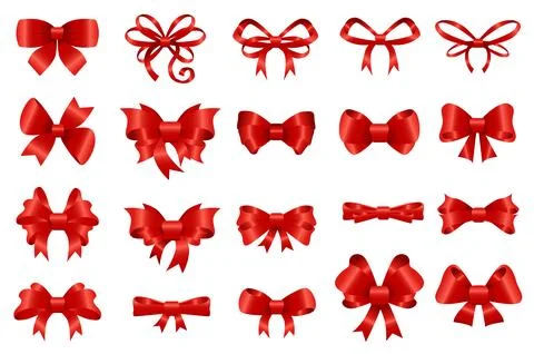 Red bows set graphic elements in flat design. Bundle of different types of .. Illustrazione stock