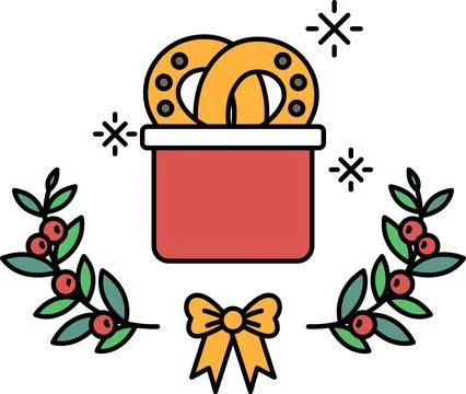 A red box with a bow on it and a bunch of doughnuts inside 스톡 일러스트