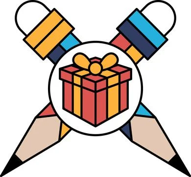 A red box with a bow on top of a pair of pencils Ilustração Stock