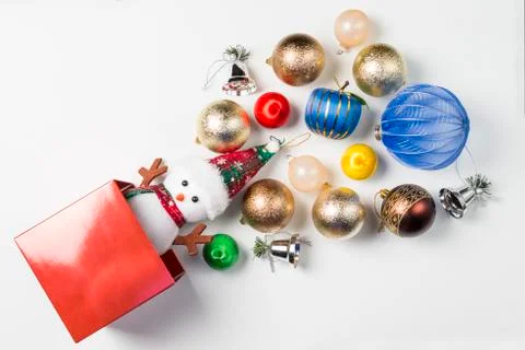 Red box of Christmas decorations Stock Photos