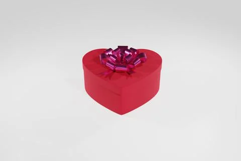 Red box as heart with ribbon 3d render Stock Illustration