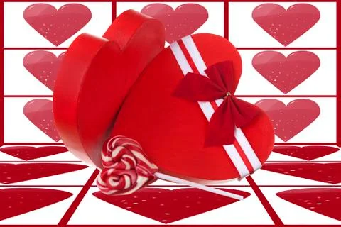 Red box heart shape next to a lollypop design Stock Illustration