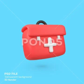 Red Box Medical Medkit Isolated 3D Render Icon Illustration PSD-sjabloon