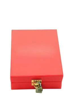 Red box with numeric padlock isolated on white Stockfoto's