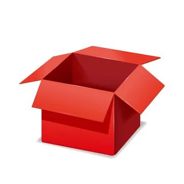 Red box opened, paper, cardboard. Vector template isolated mockup for design Stock Illustration