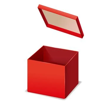Red box opened, paper, cardboard. Vector template isolated mockup for design  イラスト素材